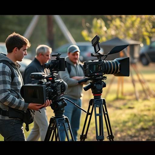 Equipe de filmagem em externa